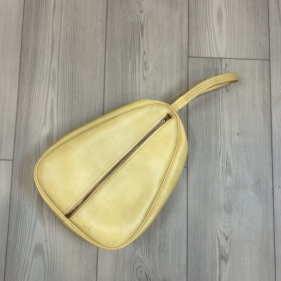 Handbags - Vintage Vinyl Zipper Overnight Travel Suitcase Bag Butter Yellow Handle